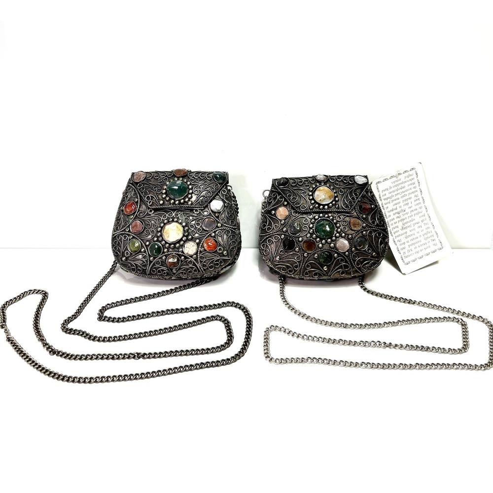 Silver Metal‎ Purse Set 1lb 7oz Sajai Bag - Agate Stones Cocktail 1 NWT + 1 NWOT